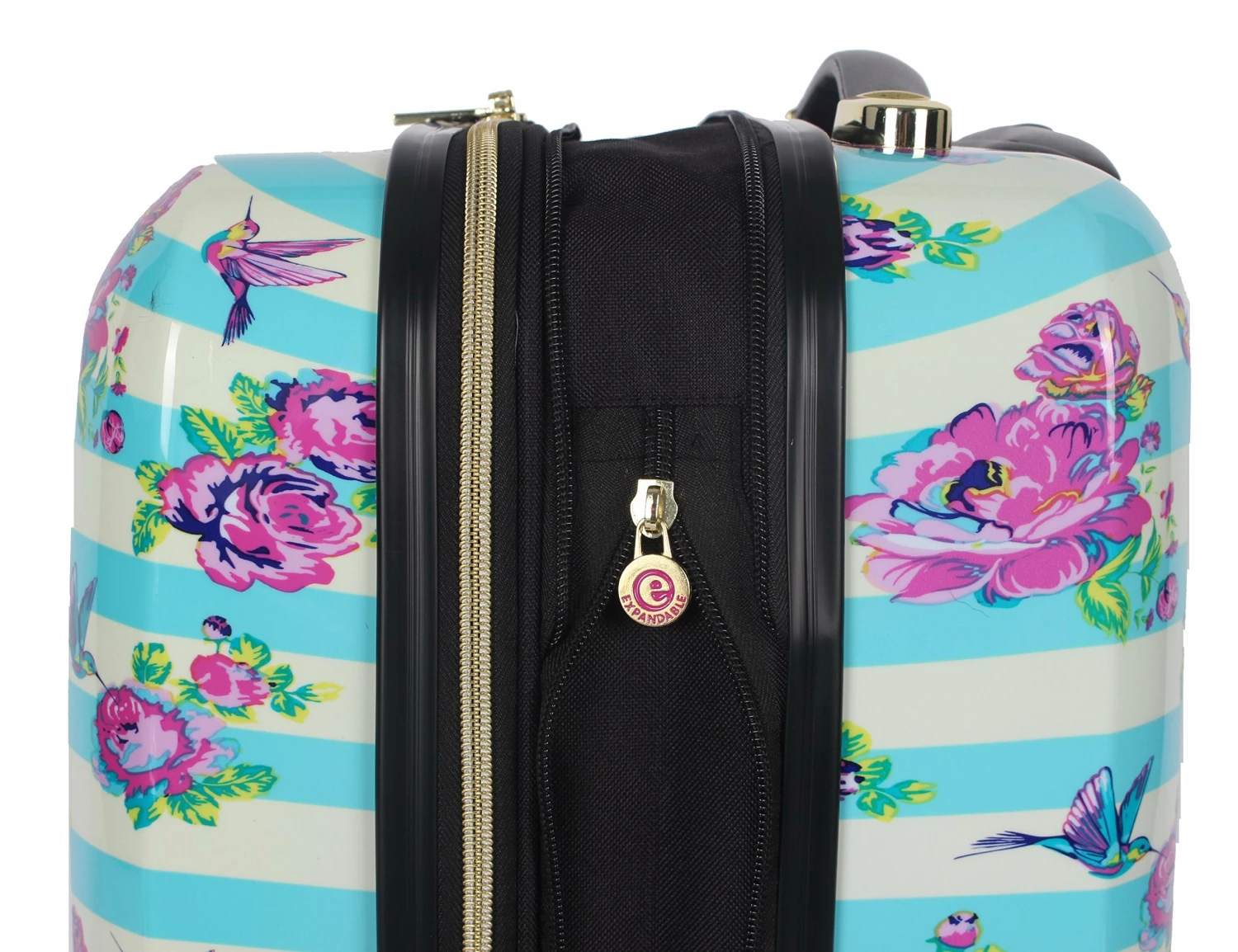 Betsey Johnson 26 Inch Checked Luggage Collection - Expandable Scratch Resistant (ABS + PC) Hardside Suitcase - Designer Lightweight Bag With 8-Rolling Spinner Wheels (Stripe Floral Hummingbird) 2 Betsey Johnson 26 Inch Checked Luggage Collection - Expandable Scratch Resistant (ABS + PC) Hardside Suitcase - Designer Lightweight Bag With 8-Rolling Spinner Wheels (Stripe Floral Hummingbird) - Image 2