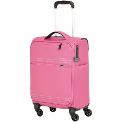 AmazonBasics Lightweight Luggage, Softside Spinner Travel Suitcase With Wheels - 22 Inch, Pink