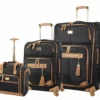 Steve Madden Luggage 3 Piece Softside Spinner Suitcase Set Collection (20"/28"/Under Seat Bag) (Harlo Black)