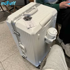 MIFUNY Travel Luggage With Cup Holder Aluminum Frame Suitcase Large