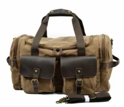 Man Vintage Military Travel Duffel Bag Multi-Pocket Canvas Overnight Bag Leather Weekend Carry On -TRAVELPRO Sales product image 842277440